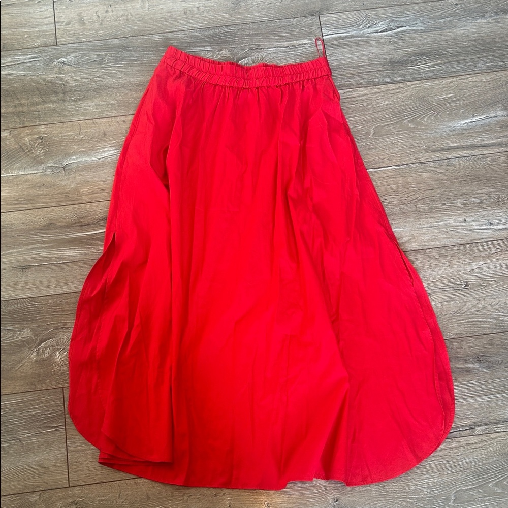 Madewell Vibrant Red Poplin Midi Skirt